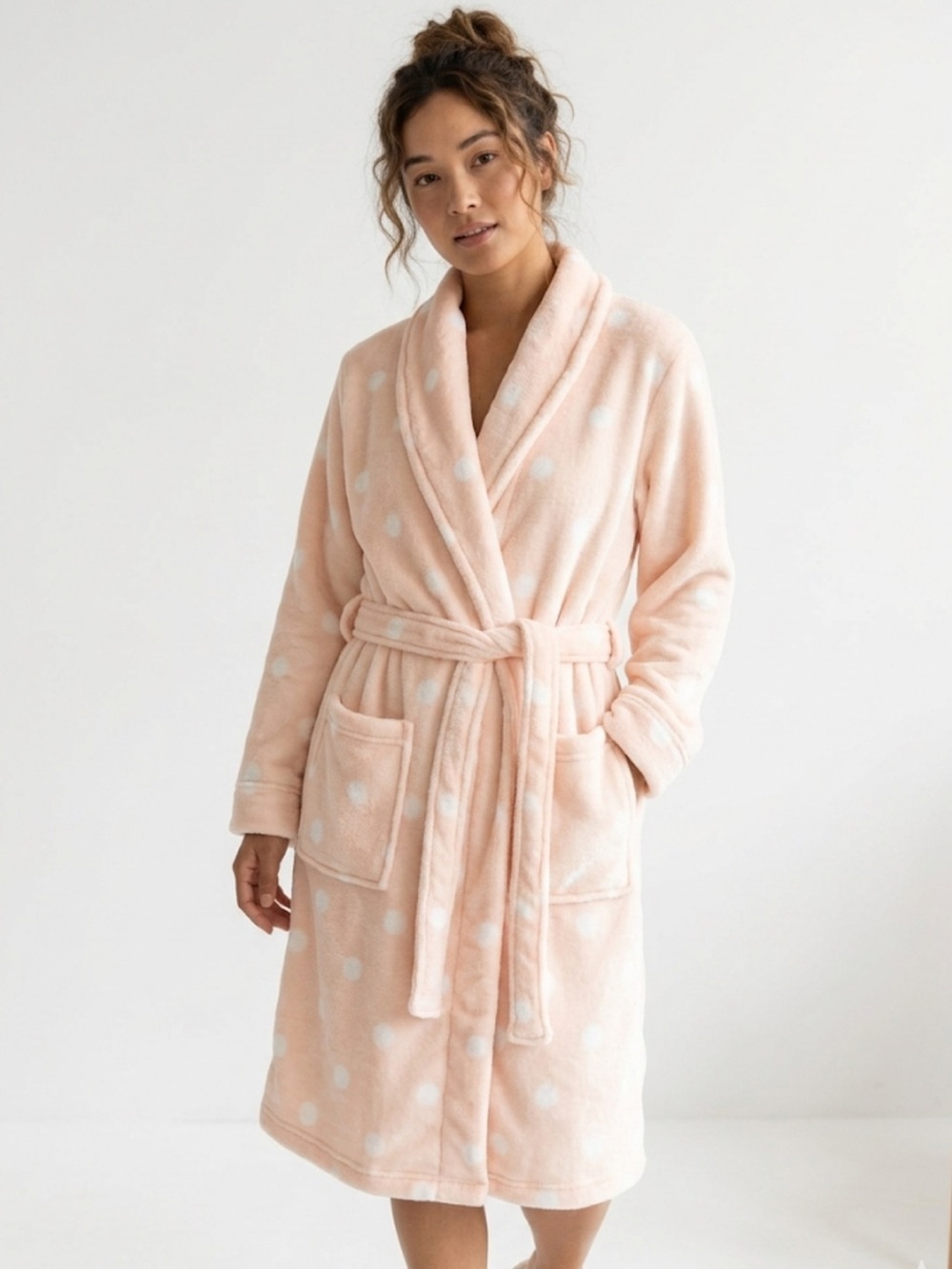 Pink Polka‑Dot Inspiration Robe – Size XS | Cozy‑Girl Aesthetic Soft Lounge Core